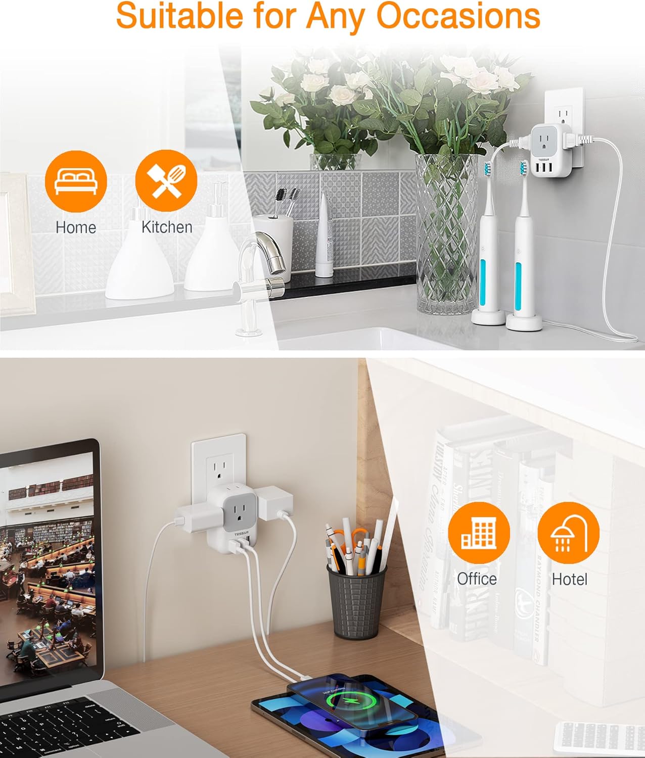 Multi Plug Outlet Extender with USB