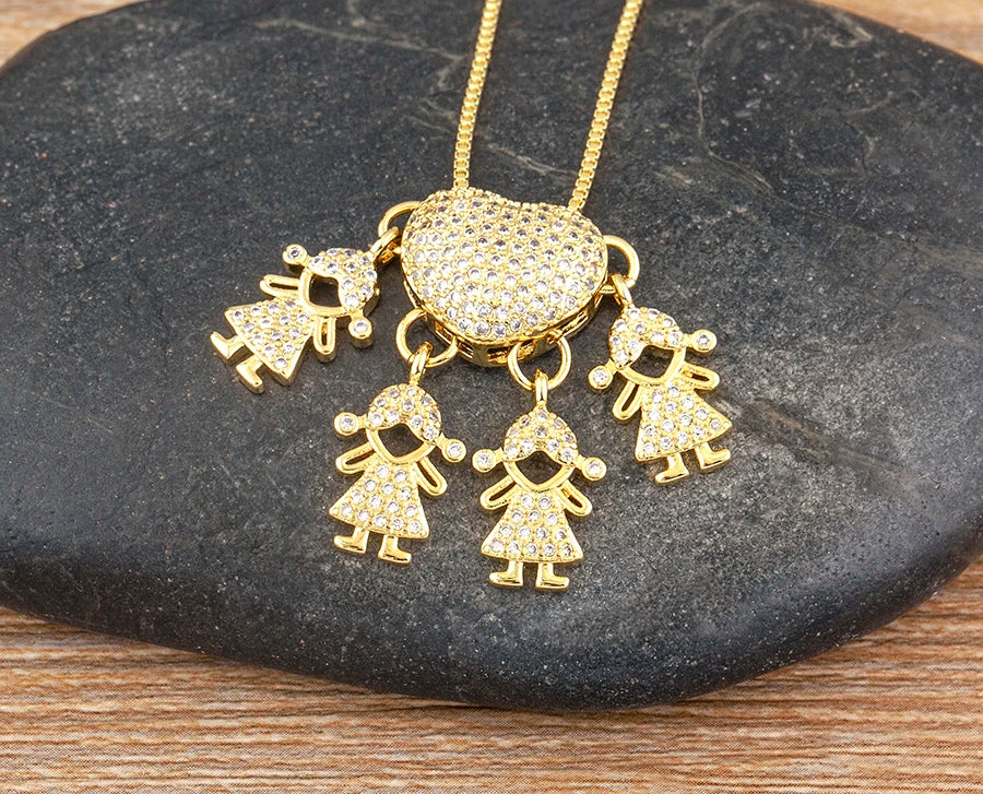AIBEF forma de corazón 4 niños y niñas cobre CZ collar mujeres cristal niños y día de la madre aniversario colgante joyería regalo