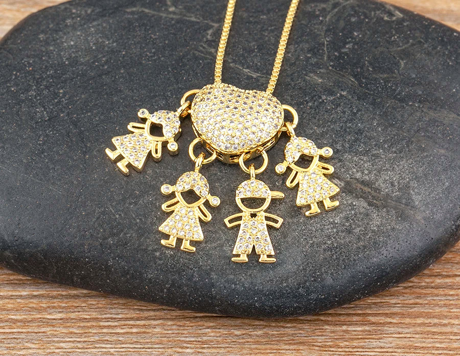AIBEF forma de corazón 4 niños y niñas cobre CZ collar mujeres cristal niños y día de la madre aniversario colgante joyería regalo