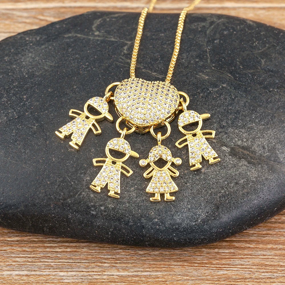 AIBEF forma de corazón 4 niños y niñas cobre CZ collar mujeres cristal niños y día de la madre aniversario colgante joyería regalo