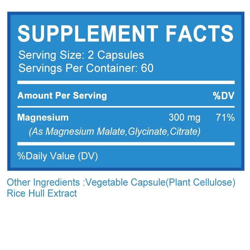 Complejo triple de magnesio - Apoya la salud del sistema muscular, óseo, cardiovascular y nervioso - 120 cápsulas