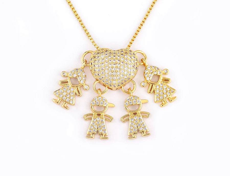 AIBEF forma de corazón 4 niños y niñas cobre CZ collar mujeres cristal niños y día de la madre aniversario colgante joyería regalo