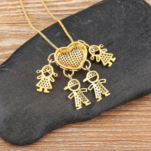 AIBEF forma de corazón 4 niños y niñas cobre CZ collar mujeres cristal niños y día de la madre aniversario colgante joyería regalo