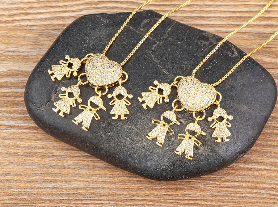 AIBEF forma de corazón 4 niños y niñas cobre CZ collar mujeres cristal niños y día de la madre aniversario colgante joyería regalo