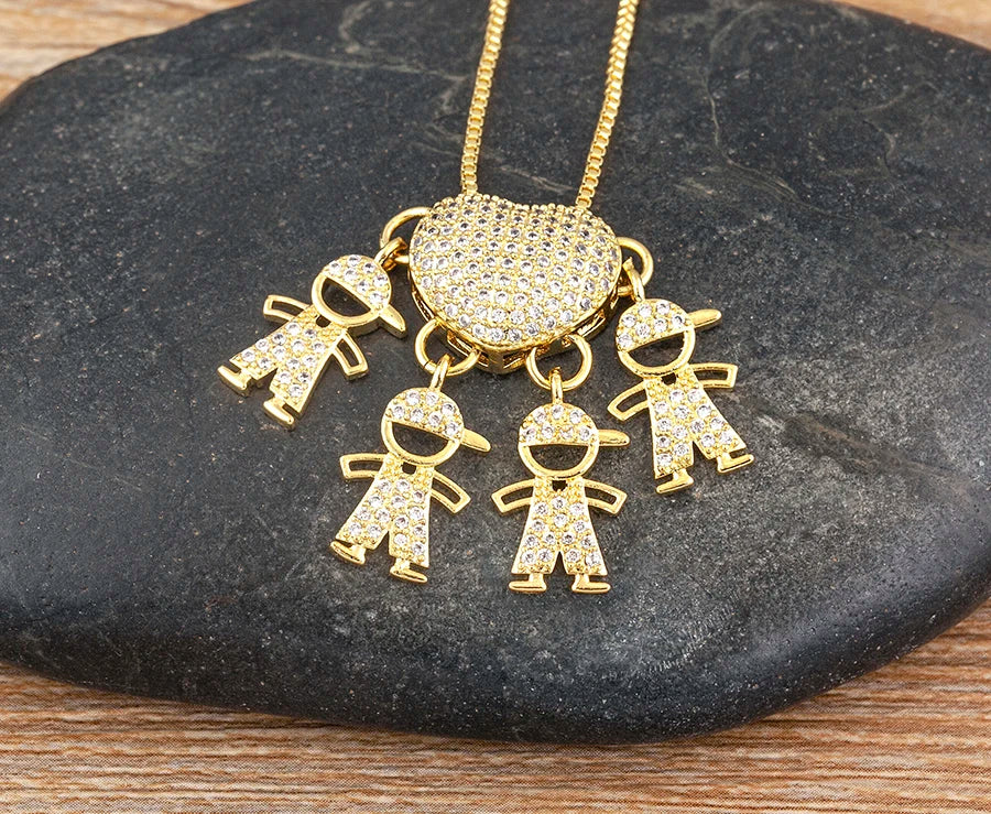 AIBEF forma de corazón 4 niños y niñas cobre CZ collar mujeres cristal niños y día de la madre aniversario colgante joyería regalo