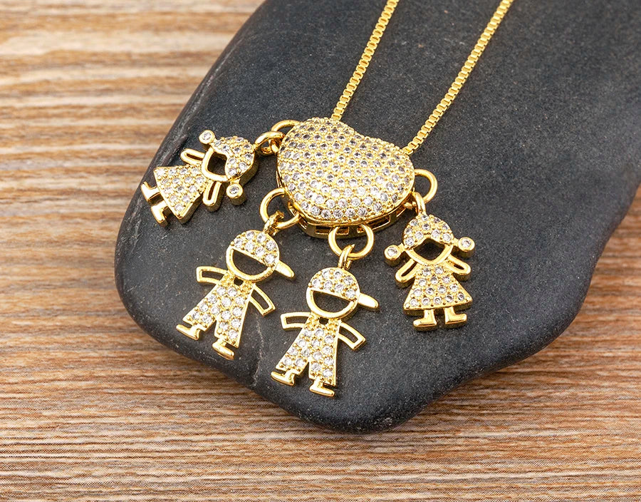 AIBEF forma de corazón 4 niños y niñas cobre CZ collar mujeres cristal niños y día de la madre aniversario colgante joyería regalo