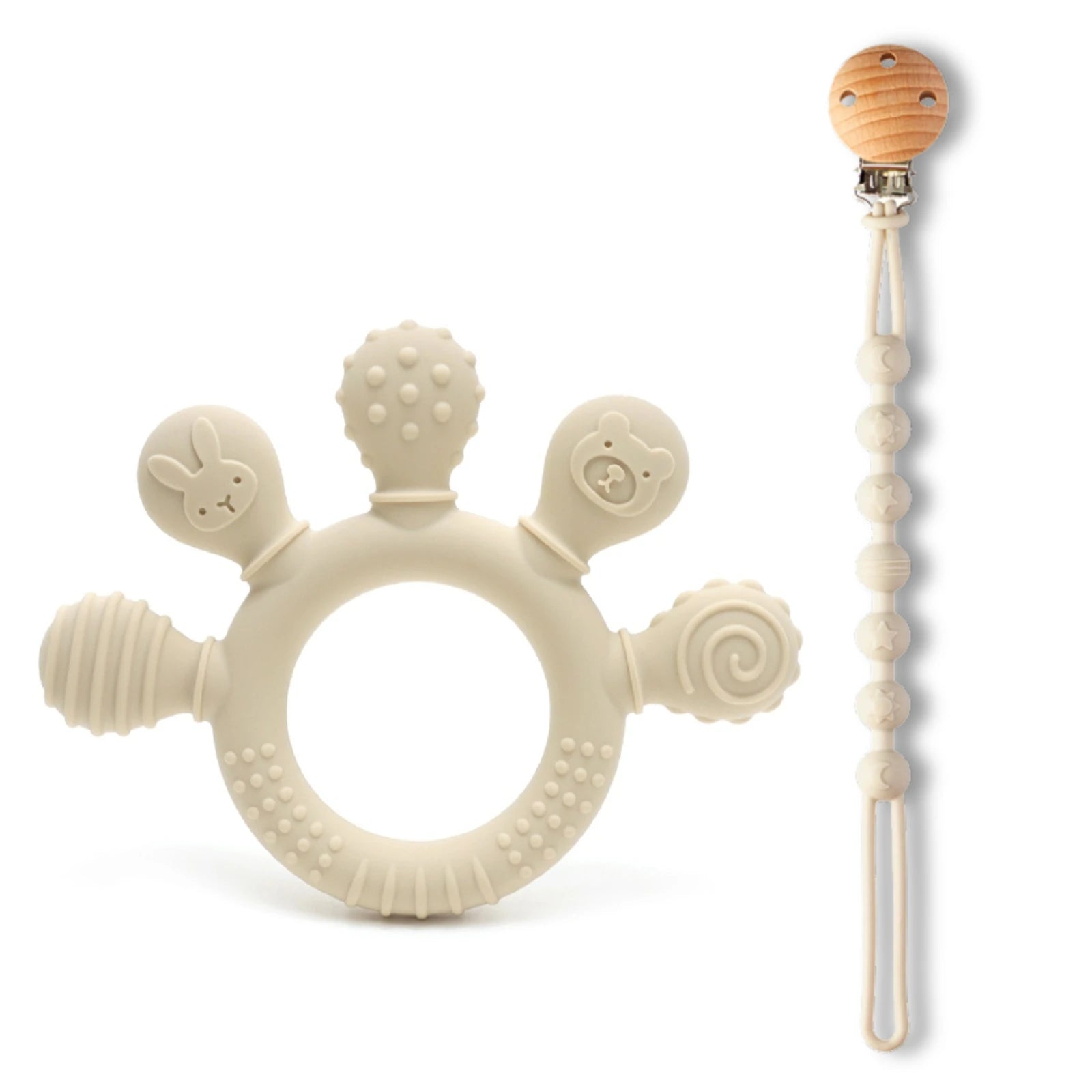 Erduo-mordedor de silicona para bebé, juguetes para la dentición y la ansiedad, 0 a 12 meses, cuentas para masticar, chupete sensorial para aliviar las encías