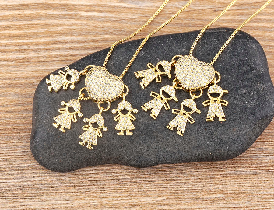 AIBEF forma de corazón 4 niños y niñas cobre CZ collar mujeres cristal niños y día de la madre aniversario colgante joyería regalo