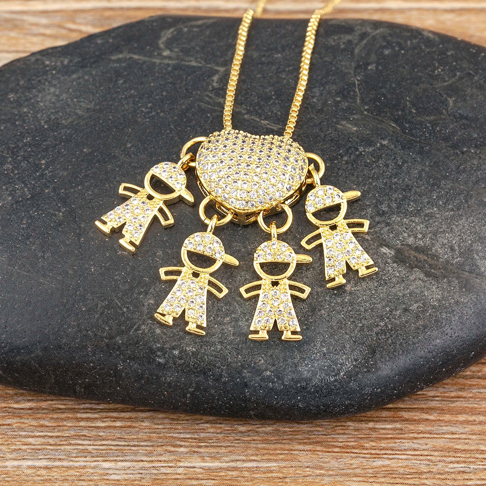 AIBEF forma de corazón 4 niños y niñas cobre CZ collar mujeres cristal niños y día de la madre aniversario colgante joyería regalo