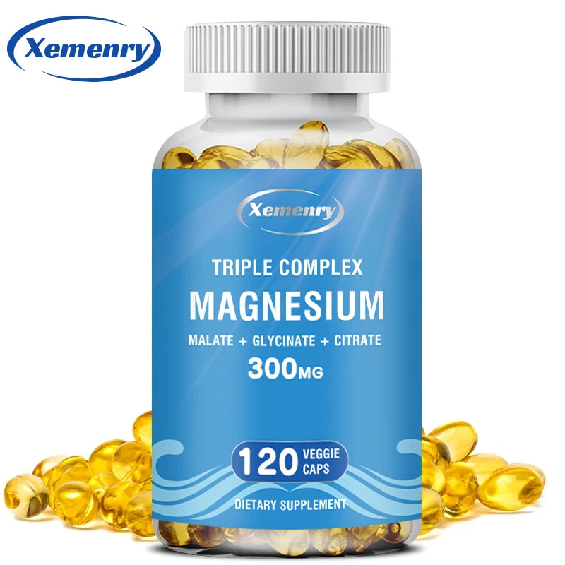 Complejo triple de magnesio - Apoya la salud del sistema muscular, óseo, cardiovascular y nervioso - 120 cápsulas