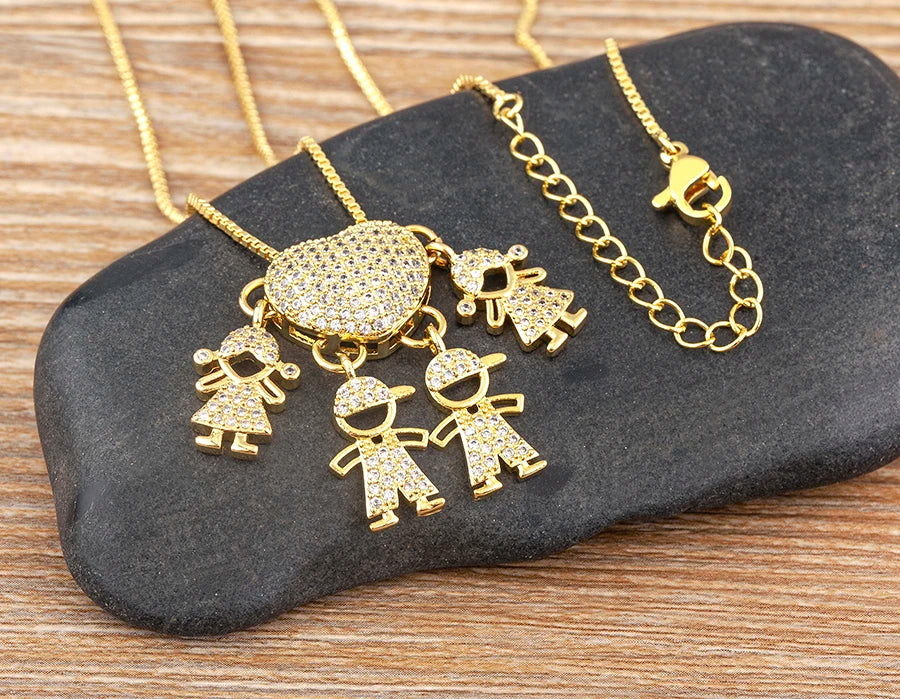 AIBEF forma de corazón 4 niños y niñas cobre CZ collar mujeres cristal niños y día de la madre aniversario colgante joyería regalo