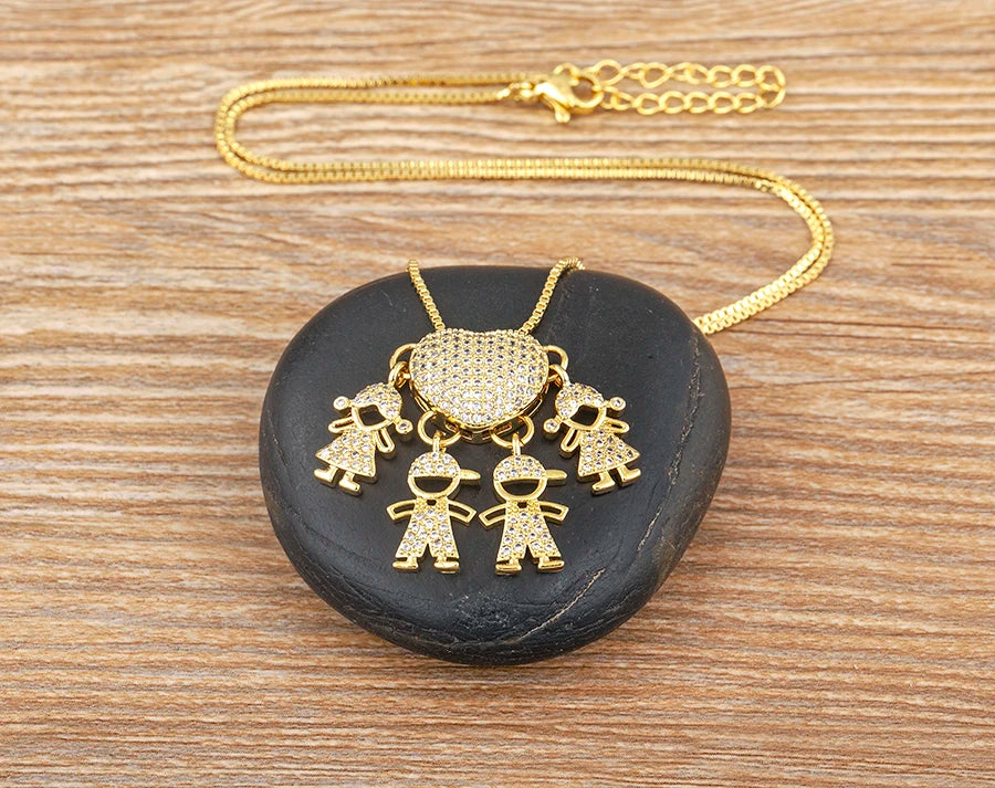 AIBEF forma de corazón 4 niños y niñas cobre CZ collar mujeres cristal niños y día de la madre aniversario colgante joyería regalo