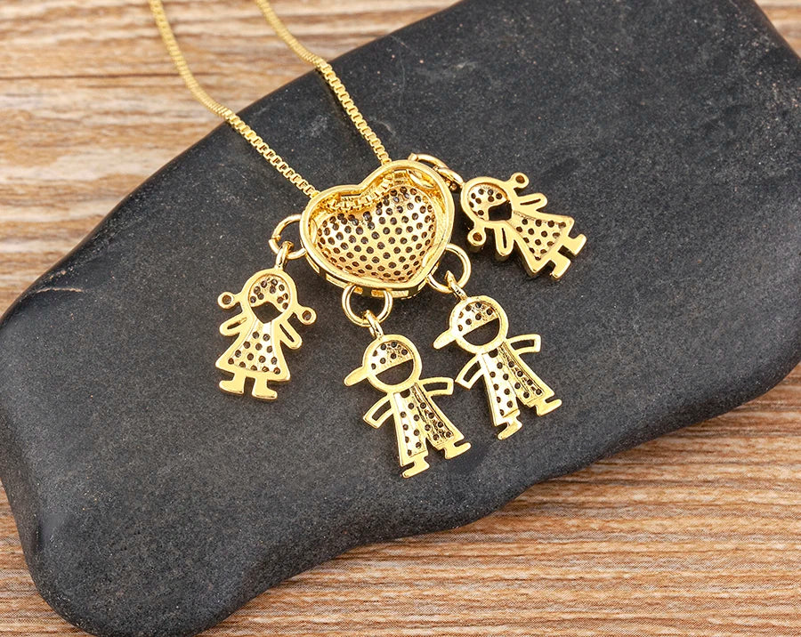AIBEF forma de corazón 4 niños y niñas cobre CZ collar mujeres cristal niños y día de la madre aniversario colgante joyería regalo