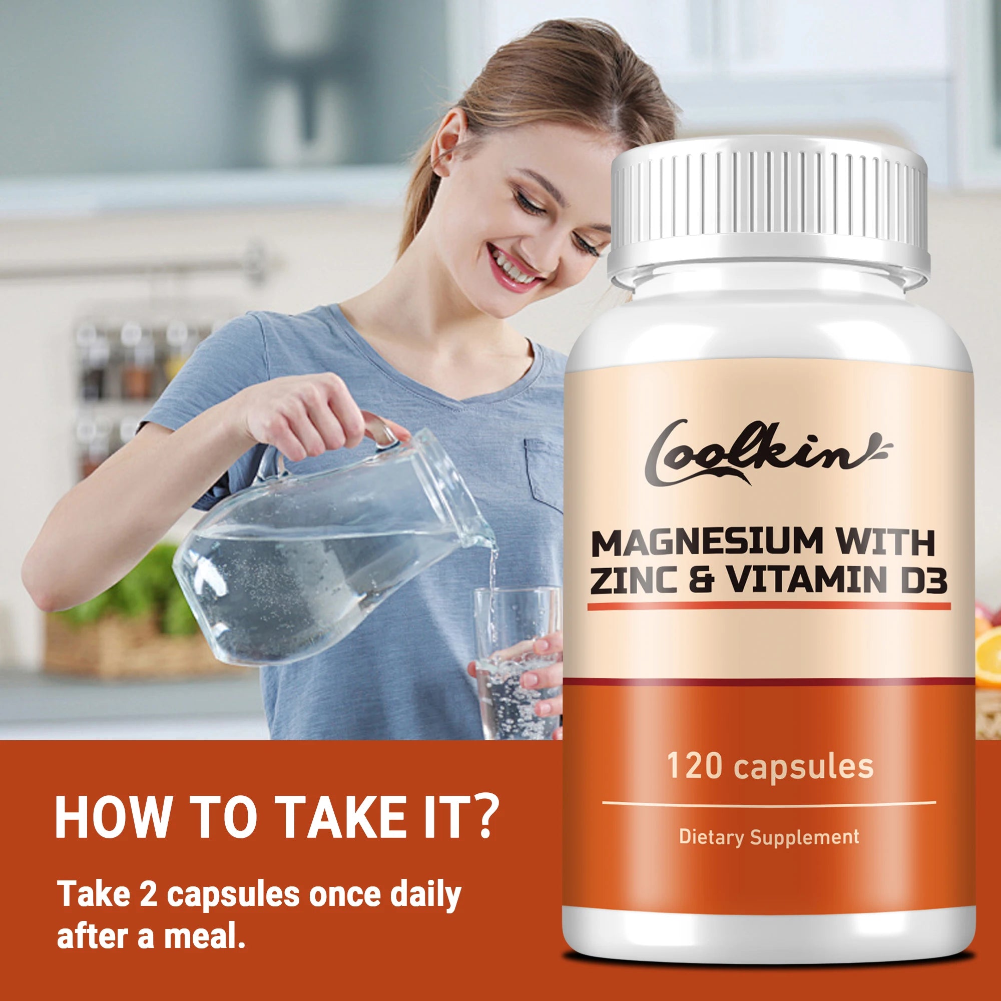Magnesio con Zinc y vitamina D3 para dormir, hueso, corazón, soporte inmunológico, alivia el estrés y mejora el estado de ánimo, 120 cápsulas