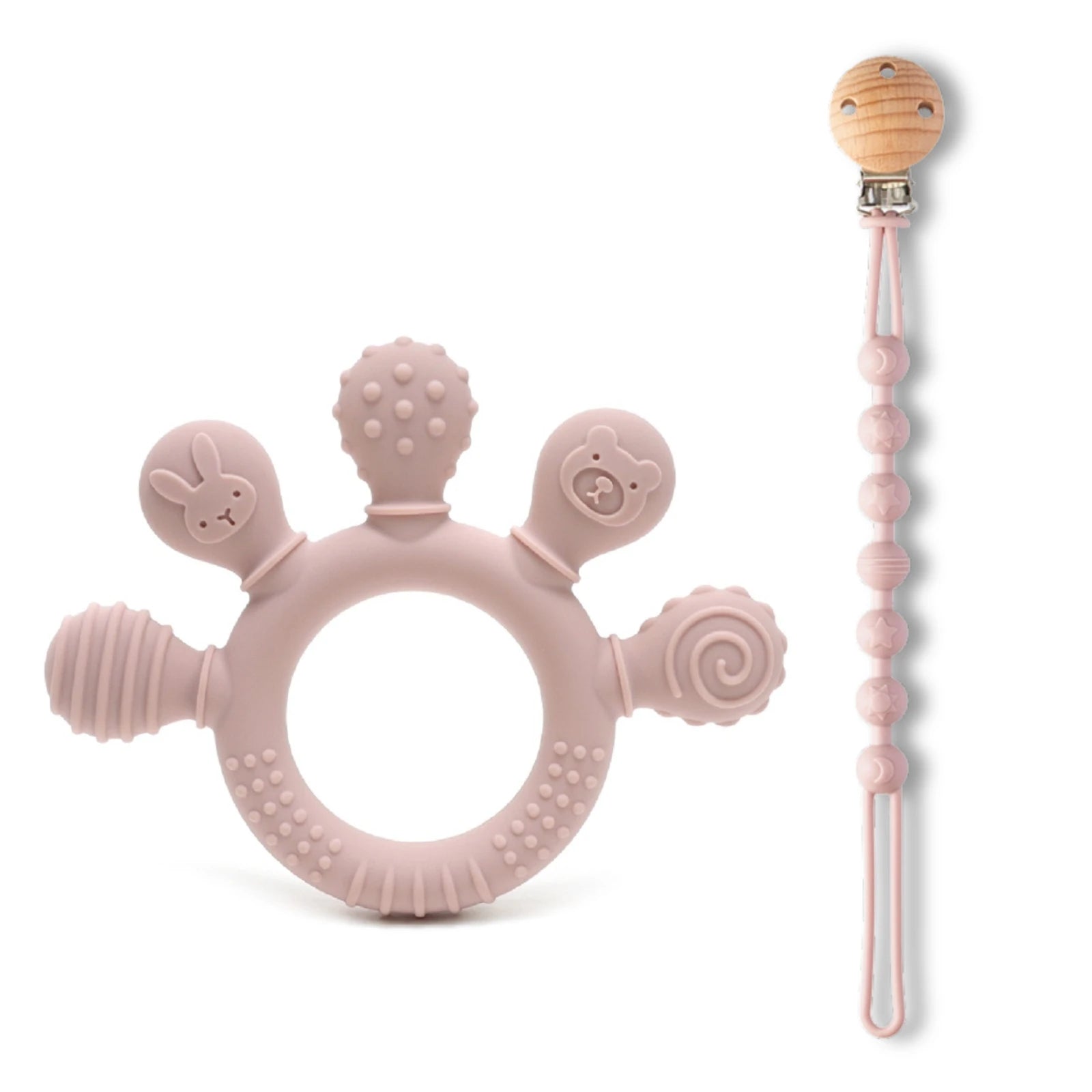 Erduo-mordedor de silicona para bebé, juguetes para la dentición y la ansiedad, 0 a 12 meses, cuentas para masticar, chupete sensorial para aliviar las encías