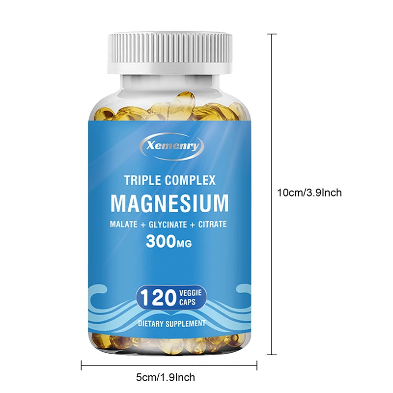 Complejo triple de magnesio - Apoya la salud del sistema muscular, óseo, cardiovascular y nervioso - 120 cápsulas