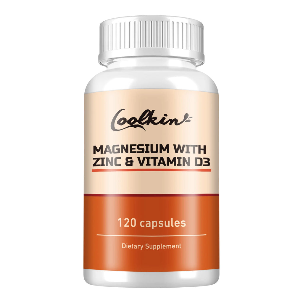 Magnesio con Zinc y vitamina D3 para dormir, hueso, corazón, soporte inmunológico, alivia el estrés y mejora el estado de ánimo, 120 cápsulas