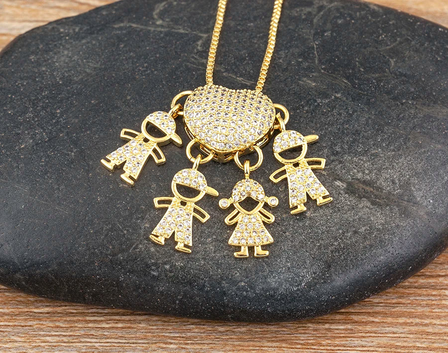 AIBEF forma de corazón 4 niños y niñas cobre CZ collar mujeres cristal niños y día de la madre aniversario colgante joyería regalo