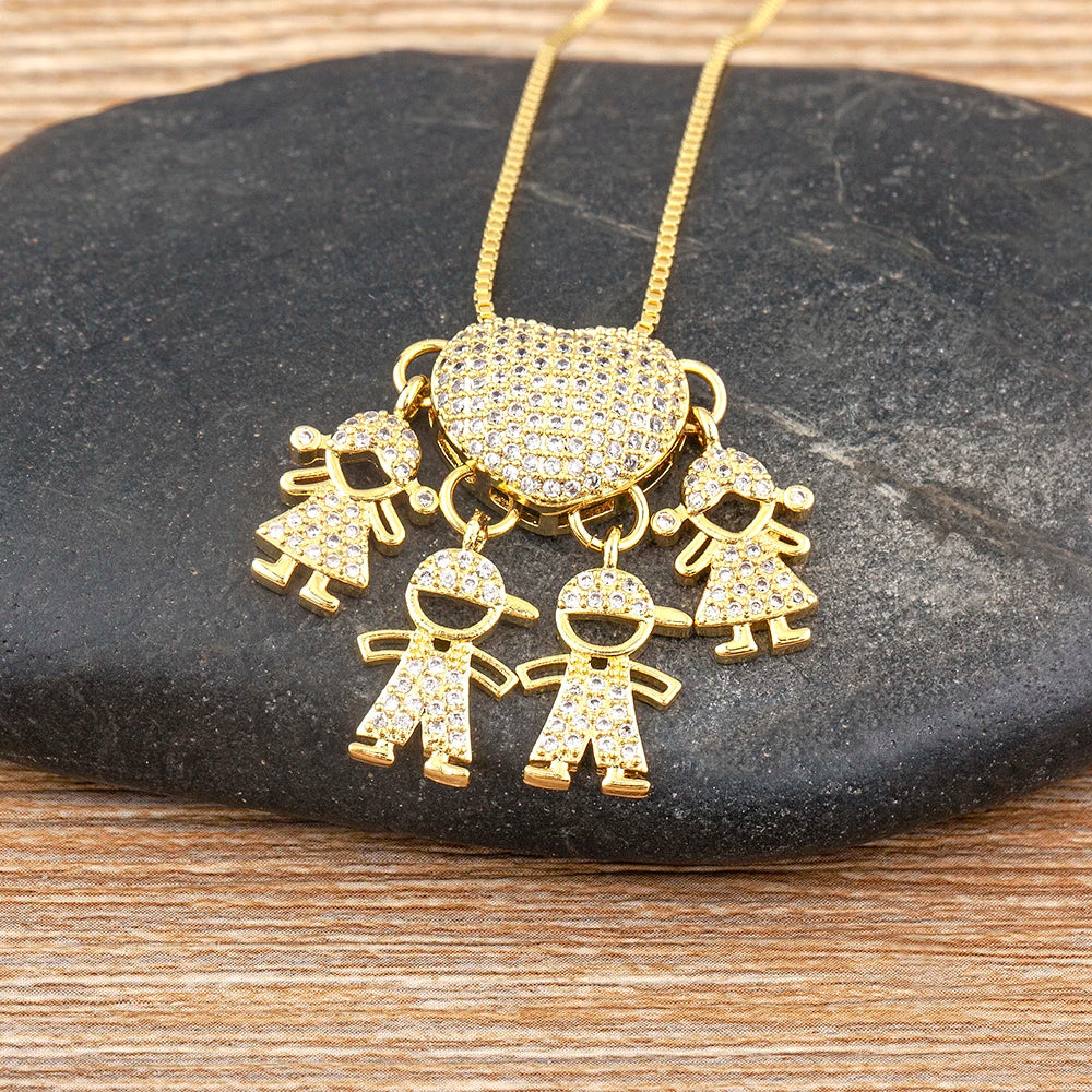 AIBEF forma de corazón 4 niños y niñas cobre CZ collar mujeres cristal niños y día de la madre aniversario colgante joyería regalo