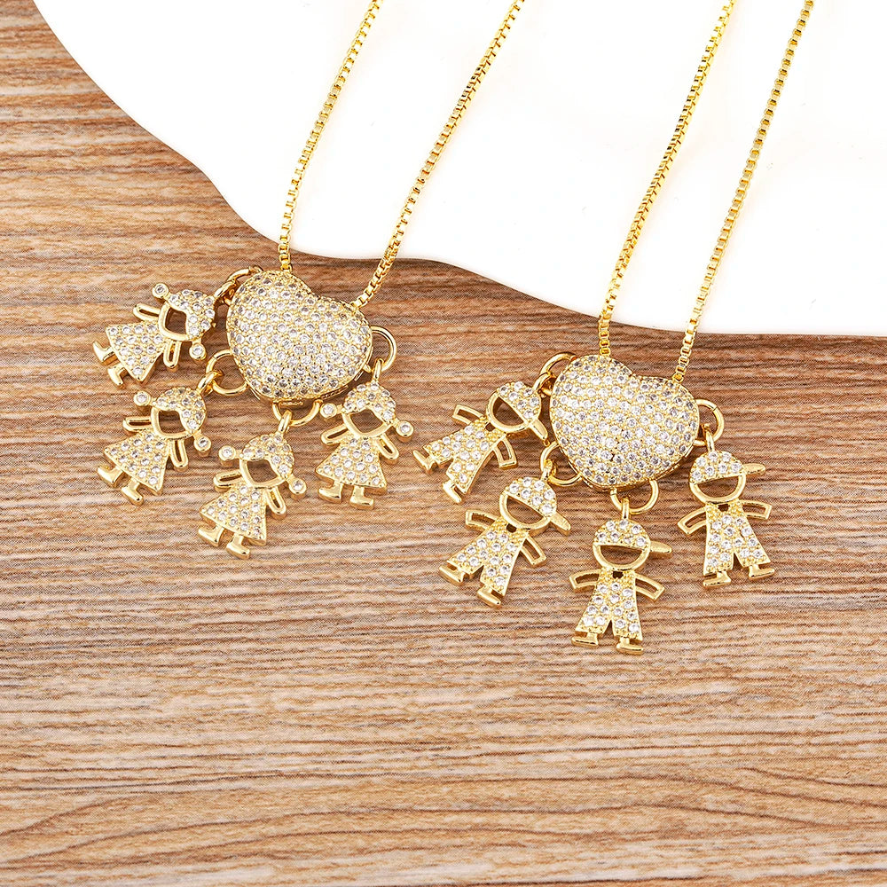 AIBEF forma de corazón 4 niños y niñas cobre CZ collar mujeres cristal niños y día de la madre aniversario colgante joyería regalo