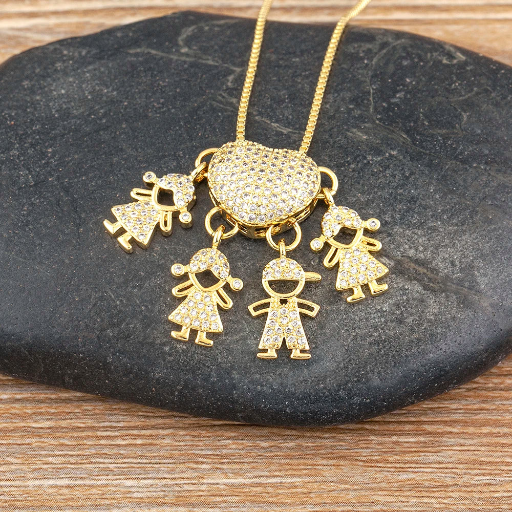 AIBEF forma de corazón 4 niños y niñas cobre CZ collar mujeres cristal niños y día de la madre aniversario colgante joyería regalo