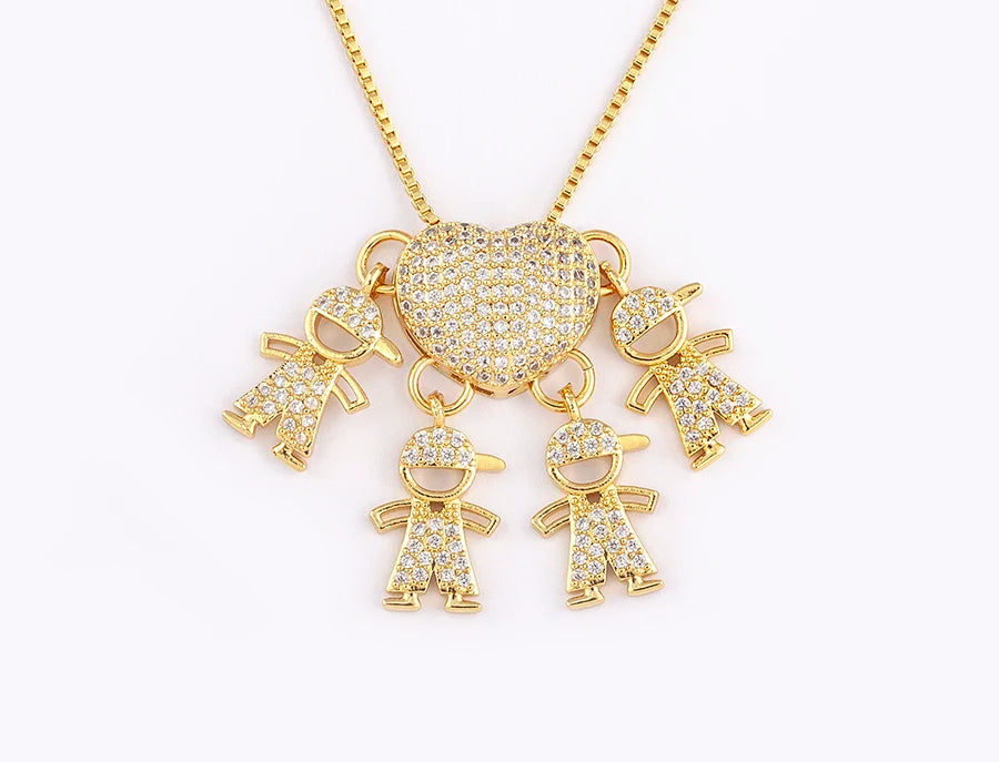AIBEF forma de corazón 4 niños y niñas cobre CZ collar mujeres cristal niños y día de la madre aniversario colgante joyería regalo