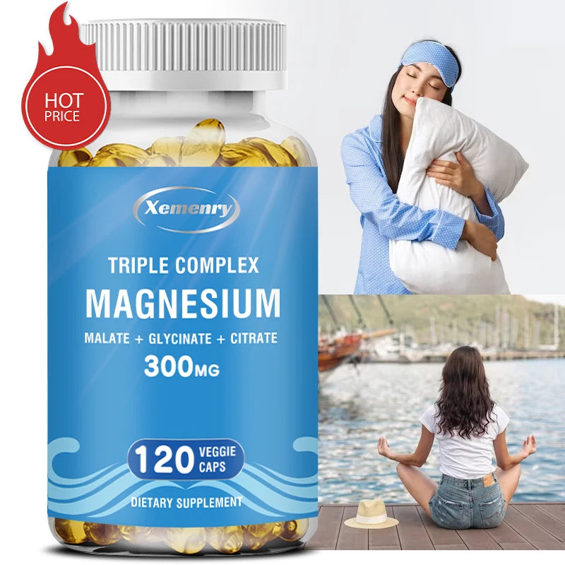 Complejo triple de magnesio - Apoya la salud del sistema muscular, óseo, cardiovascular y nervioso - 120 cápsulas