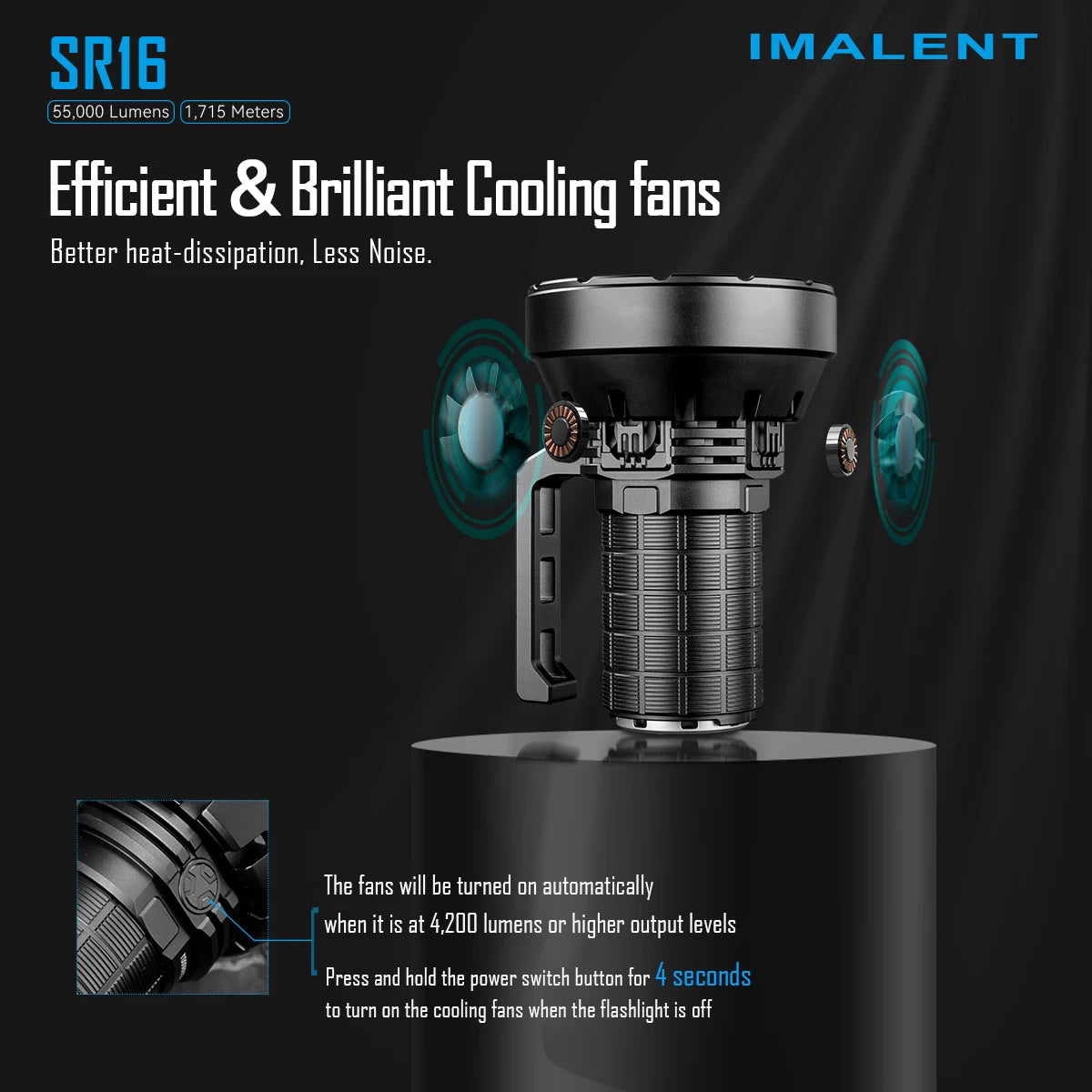 Linterna táctica IMALENT SR16 con 55000 lúmenes de brillo súper brillante, LED CREE XHP50.3 HI, linterna recargable para defensa, largo alcance de hasta 1715 metros, con mango adecuado para caza, búsqueda y emergencias