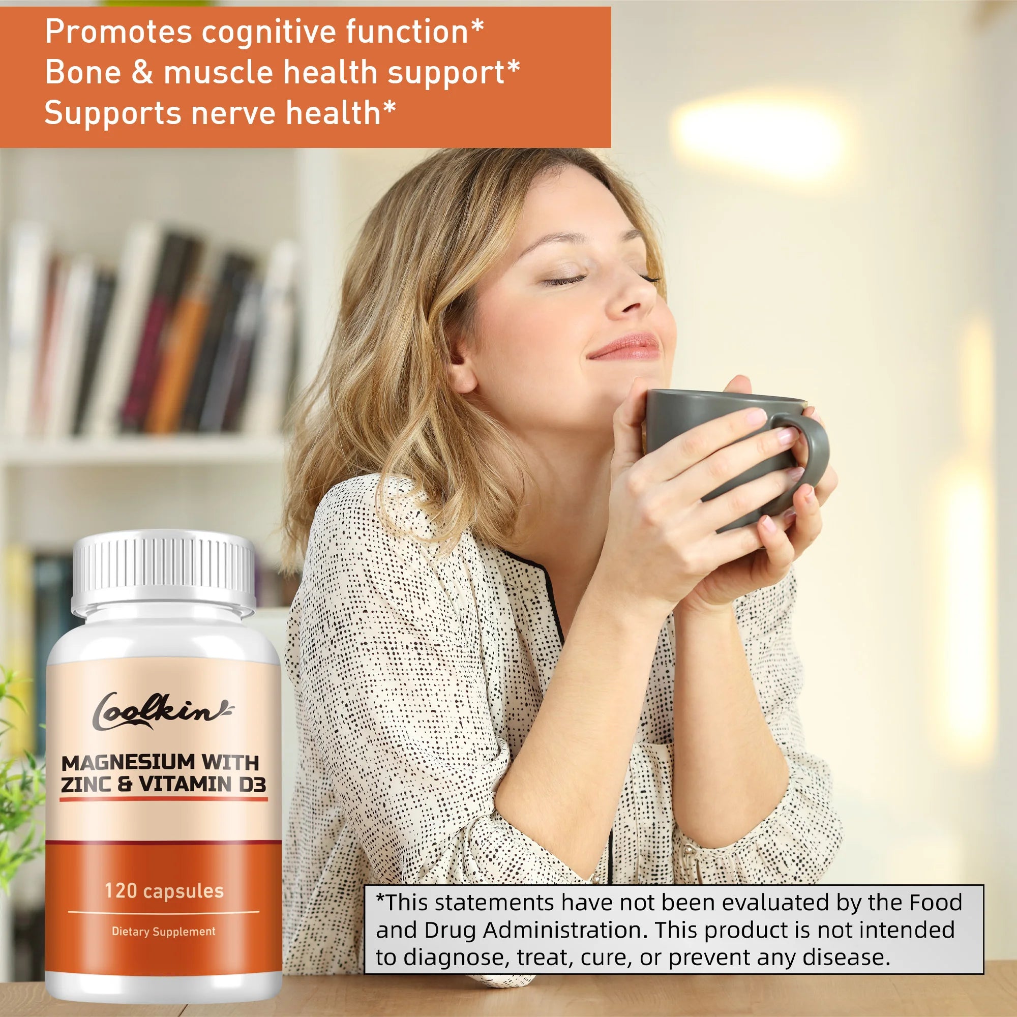 Magnesio con Zinc y vitamina D3 para dormir, hueso, corazón, soporte inmunológico, alivia el estrés y mejora el estado de ánimo, 120 cápsulas