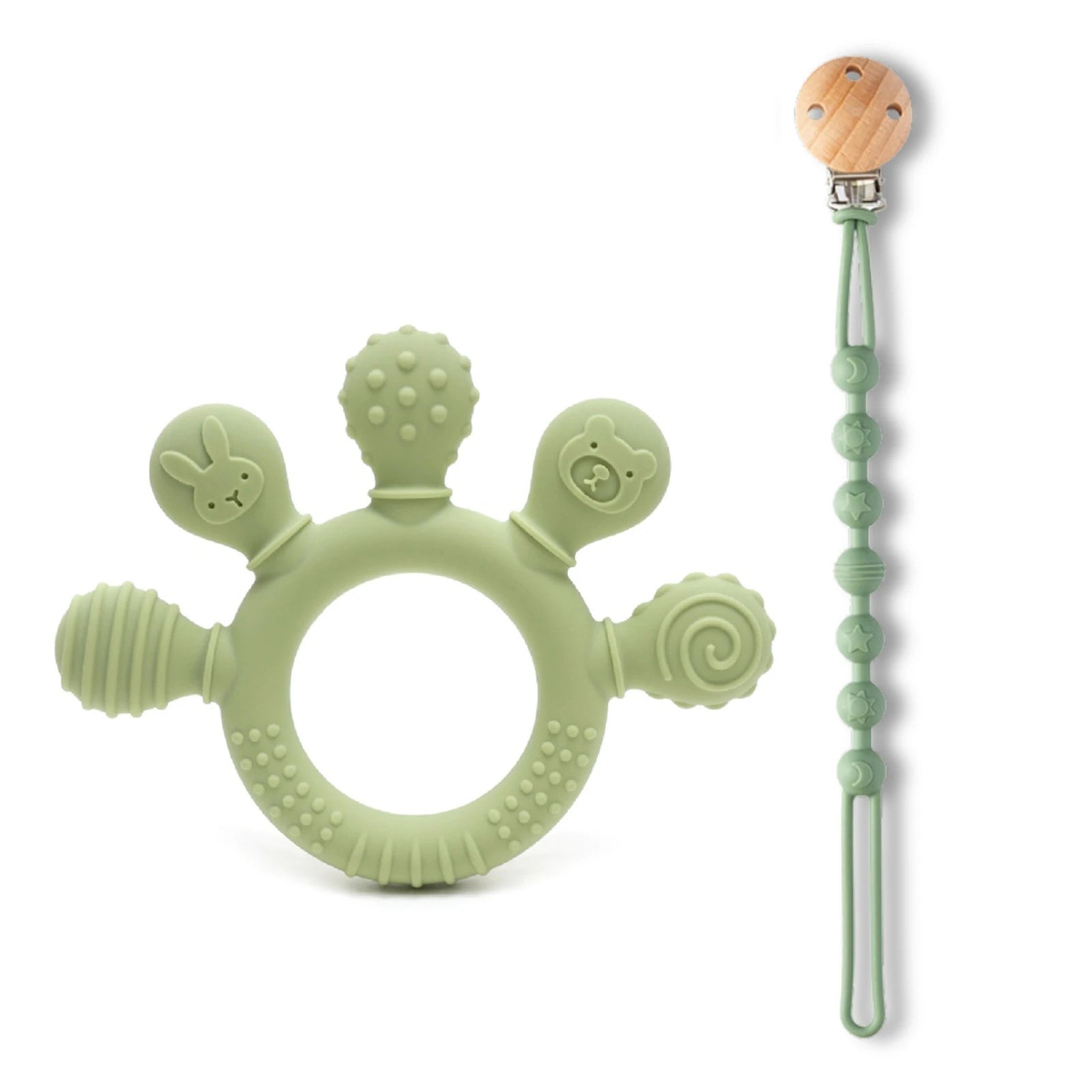 Erduo-mordedor de silicona para bebé, juguetes para la dentición y la ansiedad, 0 a 12 meses, cuentas para masticar, chupete sensorial para aliviar las encías