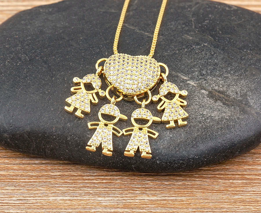 AIBEF forma de corazón 4 niños y niñas cobre CZ collar mujeres cristal niños y día de la madre aniversario colgante joyería regalo