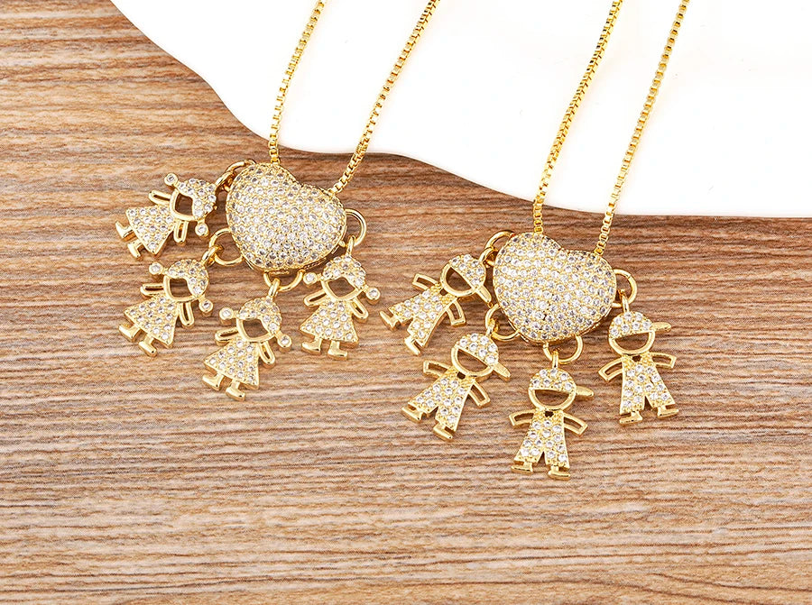 AIBEF forma de corazón 4 niños y niñas cobre CZ collar mujeres cristal niños y día de la madre aniversario colgante joyería regalo