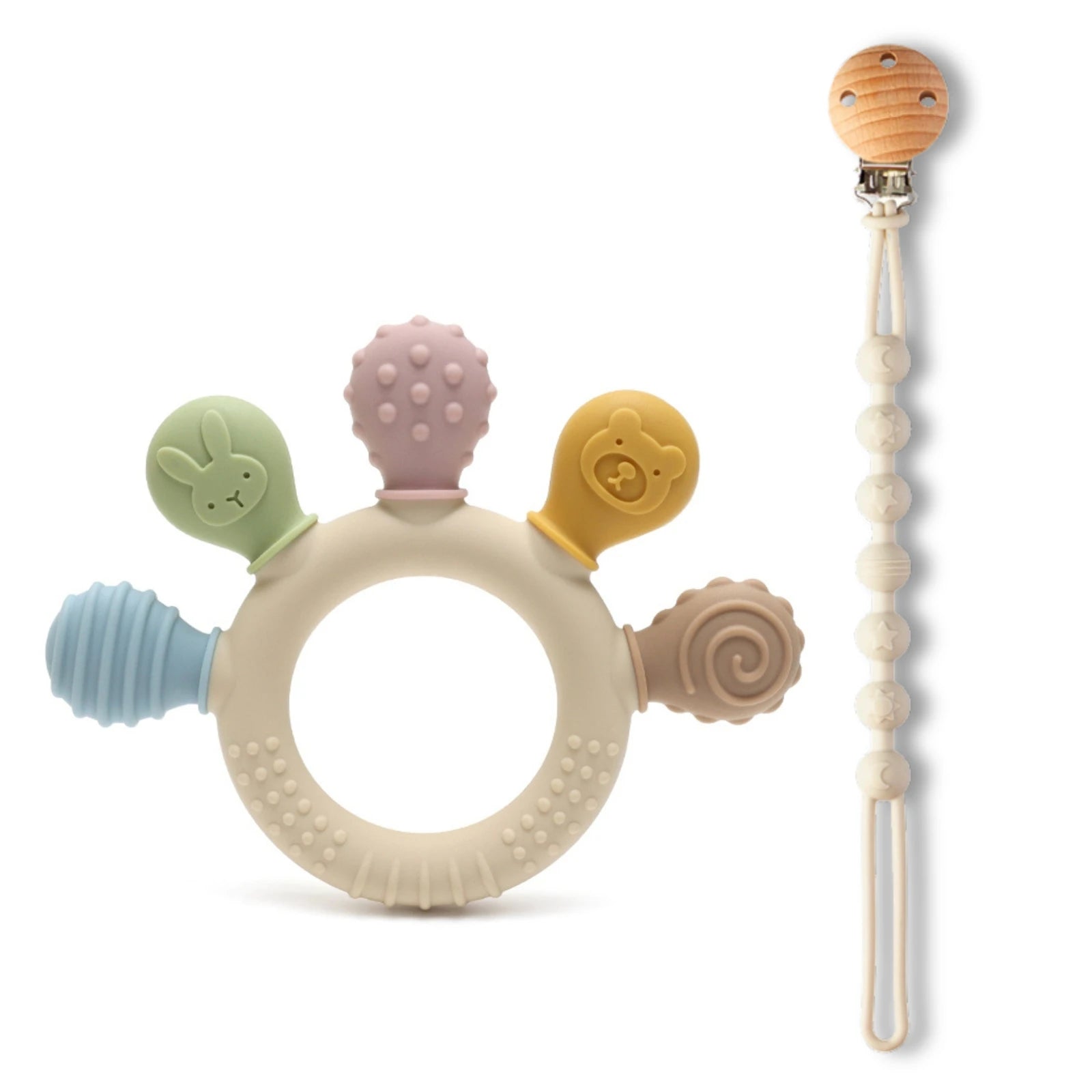 Erduo-mordedor de silicona para bebé, juguetes para la dentición y la ansiedad, 0 a 12 meses, cuentas para masticar, chupete sensorial para aliviar las encías