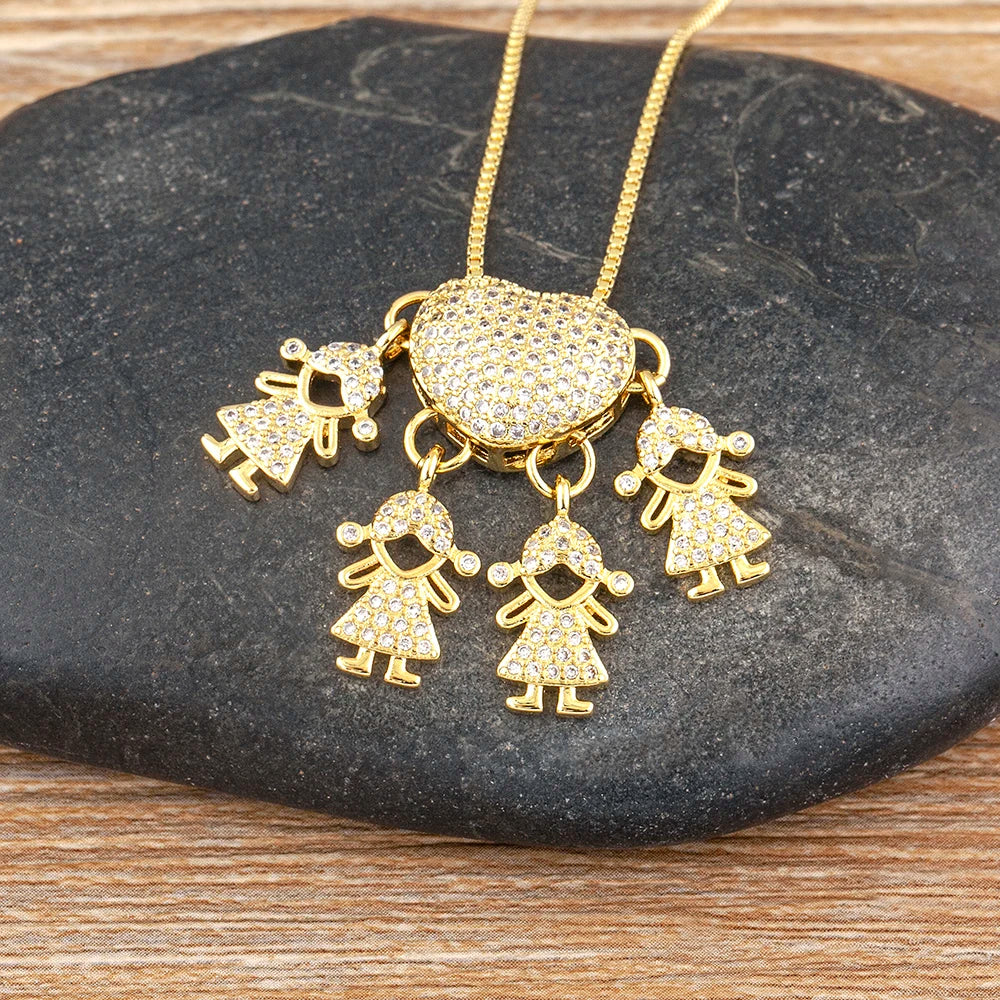 AIBEF forma de corazón 4 niños y niñas cobre CZ collar mujeres cristal niños y día de la madre aniversario colgante joyería regalo