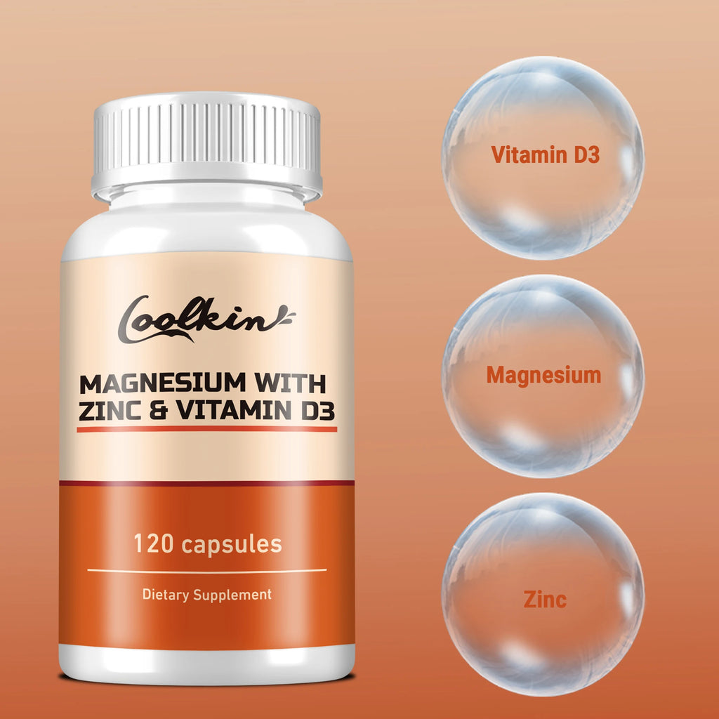 Magnesio con Zinc y vitamina D3 para dormir, hueso, corazón, soporte inmunológico, alivia el estrés y mejora el estado de ánimo, 120 cápsulas
