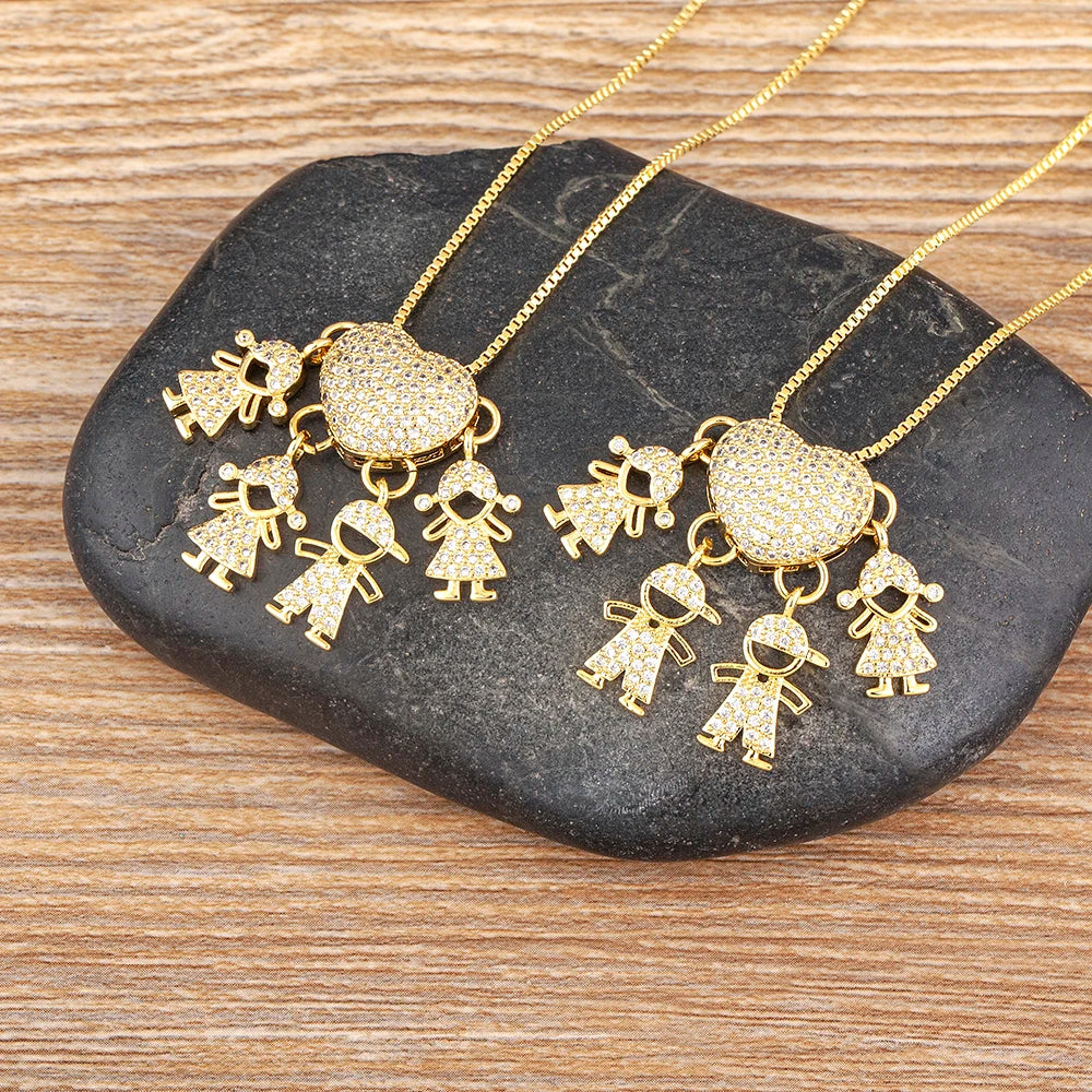 AIBEF forma de corazón 4 niños y niñas cobre CZ collar mujeres cristal niños y día de la madre aniversario colgante joyería regalo