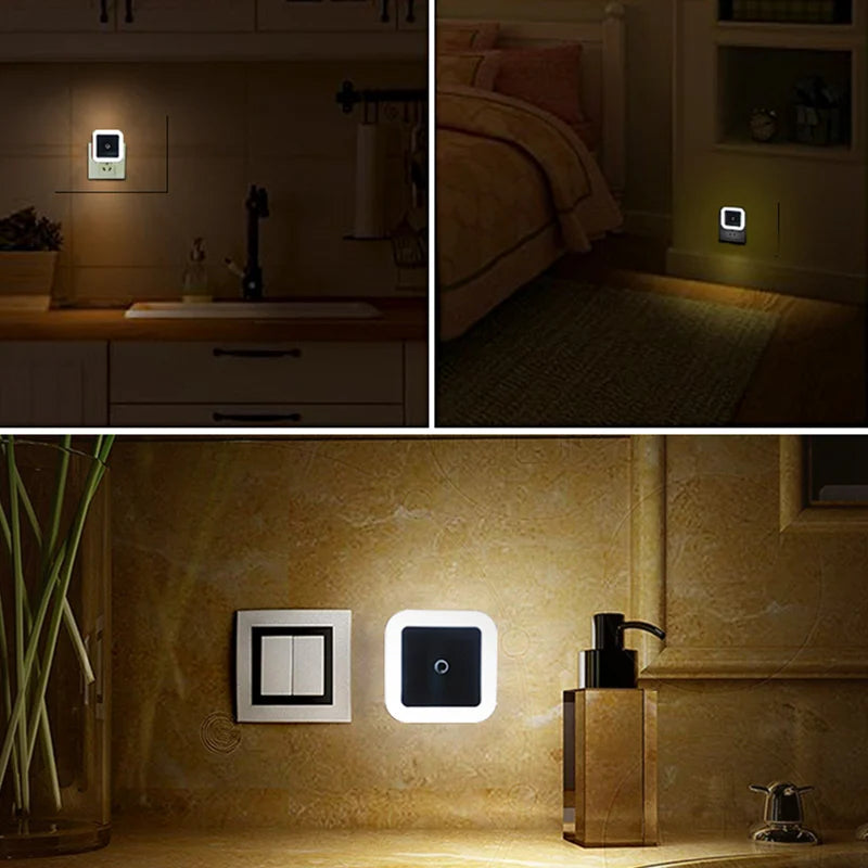Luz LED nocturna enchufable UE EE. UU. con Sensor de iluminación, Control, ahorro de energía, luz de noche para niños, lámpara de pared para inodoro para dormitorio y hogar