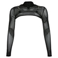 Camisetas transparentes de malla para mujer, Tops cortos de manga larga con cuello redondo, transparentes, Sexy, para fiesta y Club, color negro, Verano