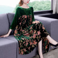 Vestido de terciopelo para mujer, novedad de 2021, Maxi bata holgada informal para mamá, Vestidos de fiesta de invierno con estampado de manga larga