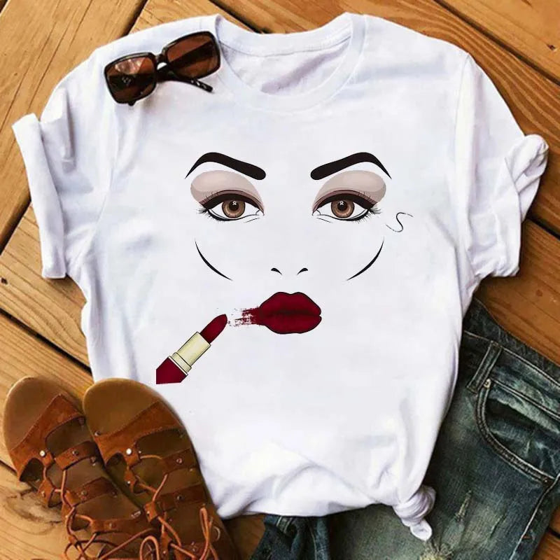 Maycaur moda gráfica mujeres Tops estampado de pestañas Kawaii pestañas mujeres camiseta divertida maquillaje estético camisa Camisas Mujer