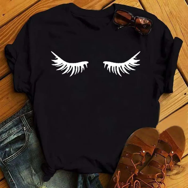 Maycaur moda gráfica mujeres Tops estampado de pestañas Kawaii pestañas mujeres camiseta divertida maquillaje estético camisa Camisas Mujer