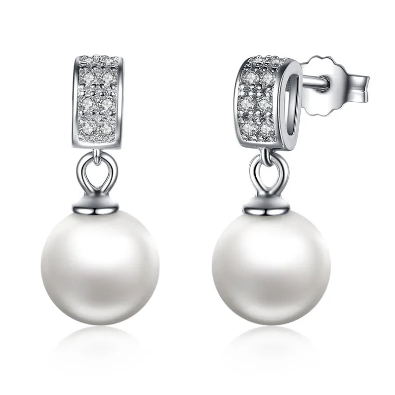 Pendientes colgantes para mujer, joyería fina con perlas, joyería de plata de ley 925, regalo para el día de la madre SCE006
