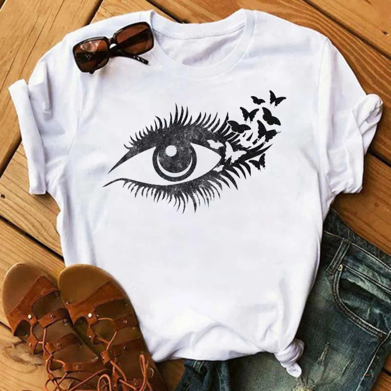 Maycaur moda gráfica mujeres Tops estampado de pestañas Kawaii pestañas mujeres camiseta divertida maquillaje estético camisa Camisas Mujer