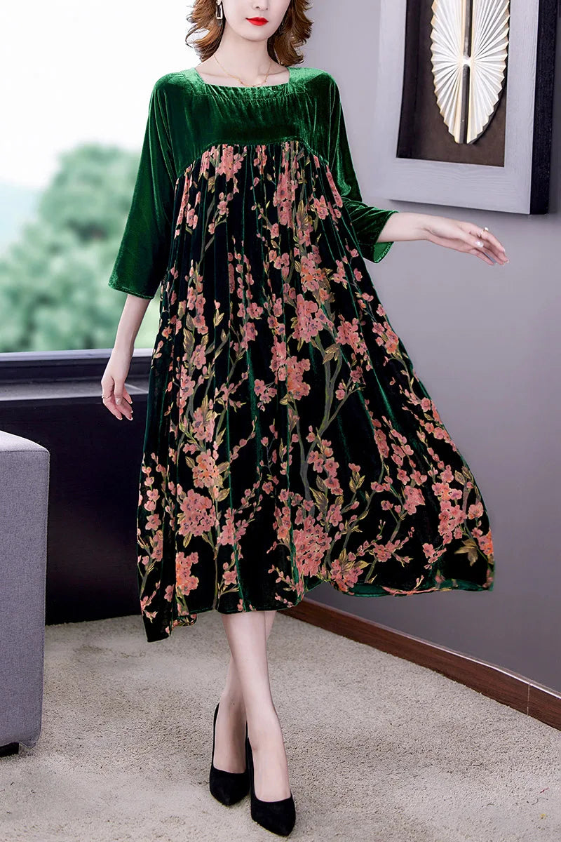 Vestido de terciopelo para mujer, novedad de 2021, Maxi bata holgada informal para mamá, Vestidos de fiesta de invierno con estampado de manga larga