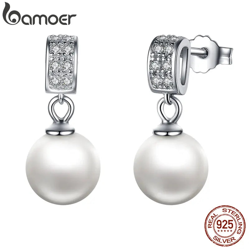 Pendientes colgantes para mujer, joyería fina con perlas, joyería de plata de ley 925, regalo para el día de la madre SCE006