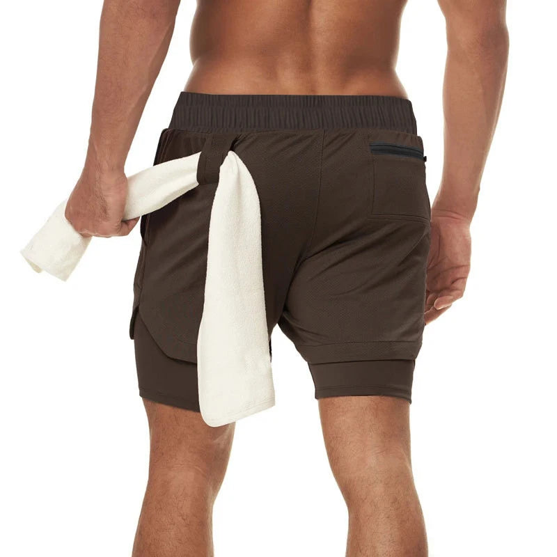 Wholesale 2 in 1 Tight Compression Fitness Shorts With Towel Loop Men Custom Logo Workout Running Gym Shorts