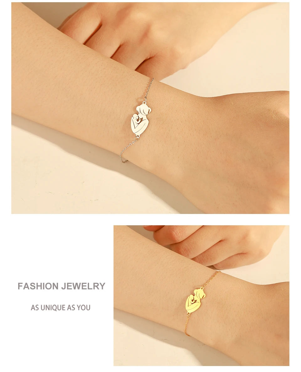 Unift Pulsera de cadena de acero inoxidable para mujeres embarazadas, brazalete con colgante para niños, papá, mamá, a la moda, regalo para el día de la madre， pulseras mujer