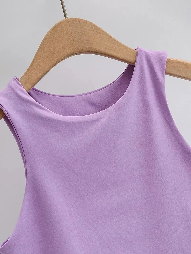 Camisetas ajustadas sexis para mujer, camisetas sin mangas con cuello redondo y doble nailon para mujer, camisetas sin mangas de buena calidad en 6 colores 2023