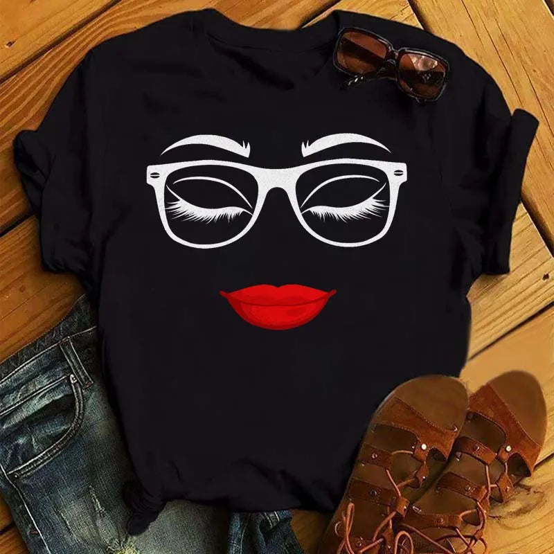 Maycaur moda gráfica mujeres Tops estampado de pestañas Kawaii pestañas mujeres camiseta divertida maquillaje estético camisa Camisas Mujer