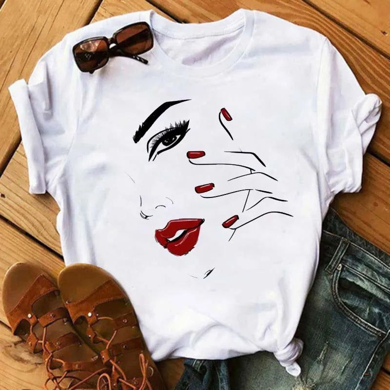 Maycaur moda gráfica mujeres Tops estampado de pestañas Kawaii pestañas mujeres camiseta divertida maquillaje estético camisa Camisas Mujer